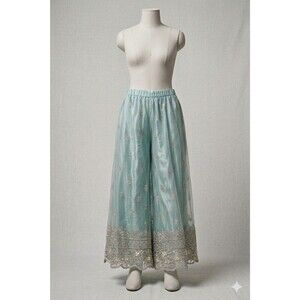 Mint Embroidered Sharara Pants XL Beaded Lace Pakistani Wedding Mehndi